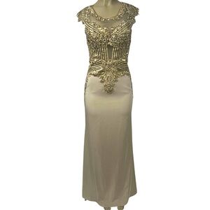 ROYAL QUEEN Elegant Gold Embellished Evening Gown Size 8